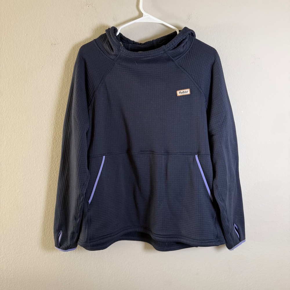 Fayettechill Mens XL Navy Blue Waffle Grid Fleece Hoodie Made in USA Thumbholes